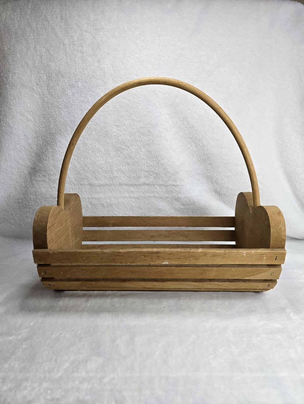 Heart Shaped Wooden Slat Basket With Handle Rustic Country Decor Vintage 90s